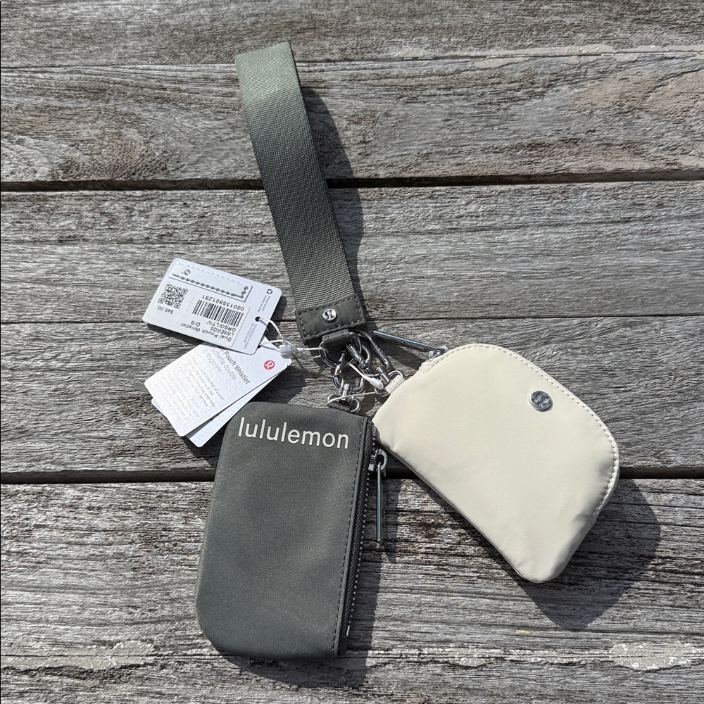 Lululemon Dual Pouch Wristlet   Grey Sage/Light Ivory‎ NWT